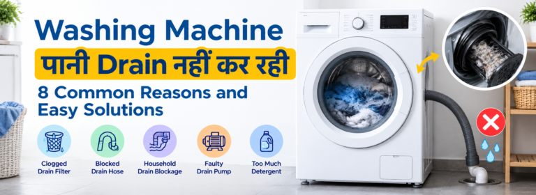 Washing machine not draining water due to clogged filter and hose