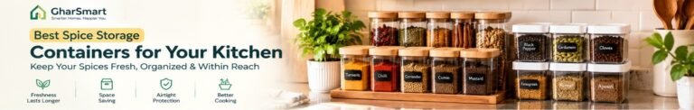 Best spice storage containers organized in an Indian kitchen